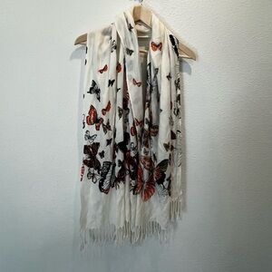 Butterfly Design Pashmina Scarf Wrap Ivory Color Background